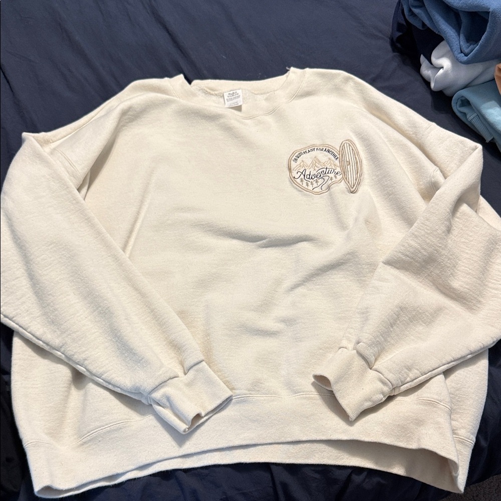 Adventure Embroidered Cream Sweatshirt